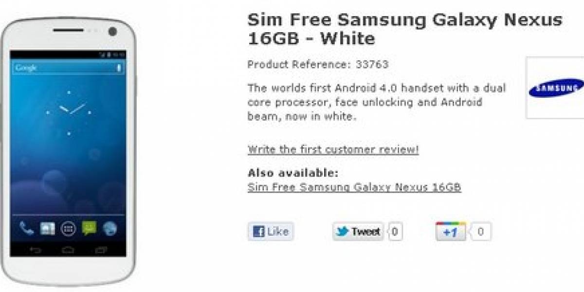 El Galaxy Nexus blanco prepara su arribo a las tiendas del Reino Unido