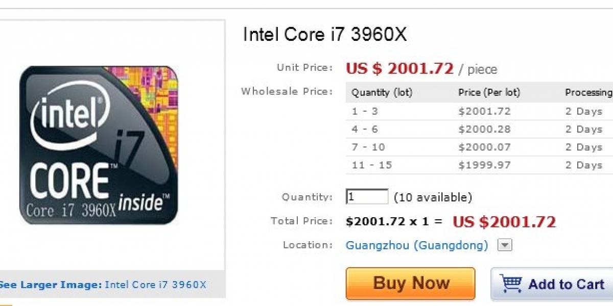 Intel Core i7 3960X a la venta en China