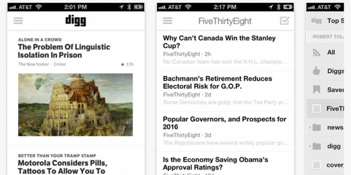 Lector de RSS de Digg llega a iOS y al navegador web para todo público