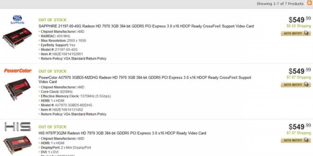 La Radeon HD 7970 ya se vende en Newegg