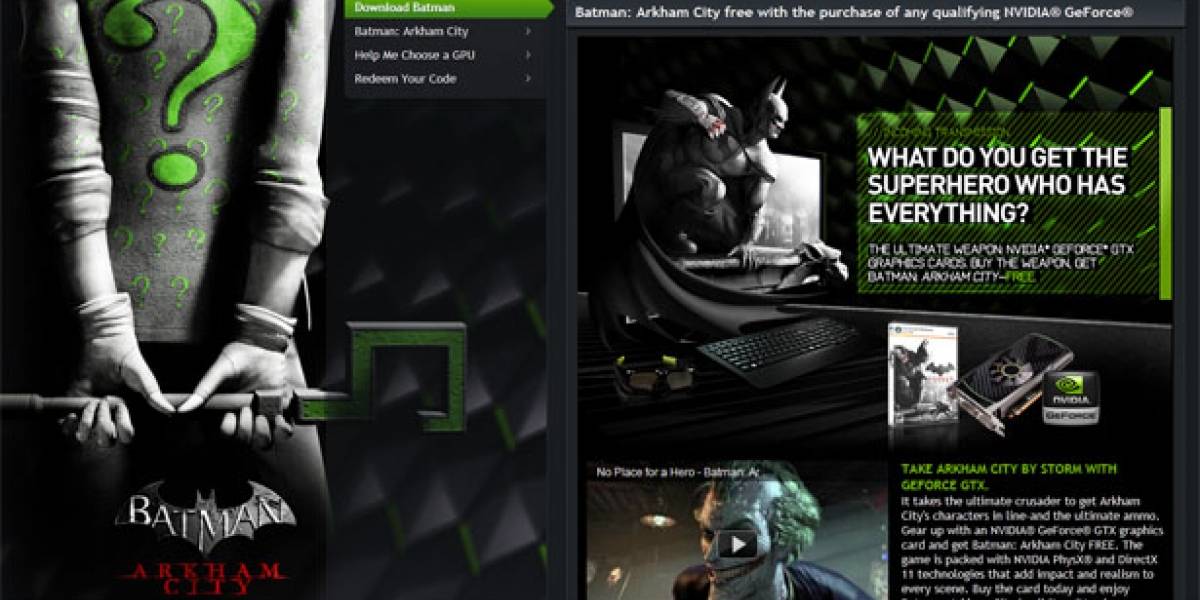 NVIDIA regala Batman: Arkham City por comprar una GeForce GTX