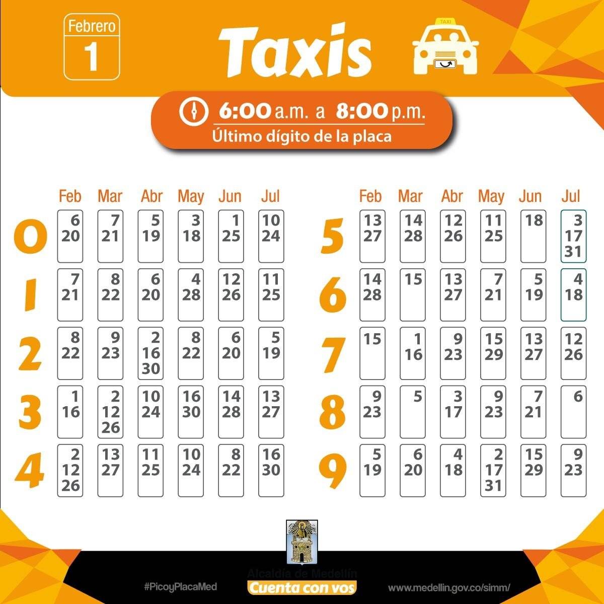 Pico y placa Medellín taxis