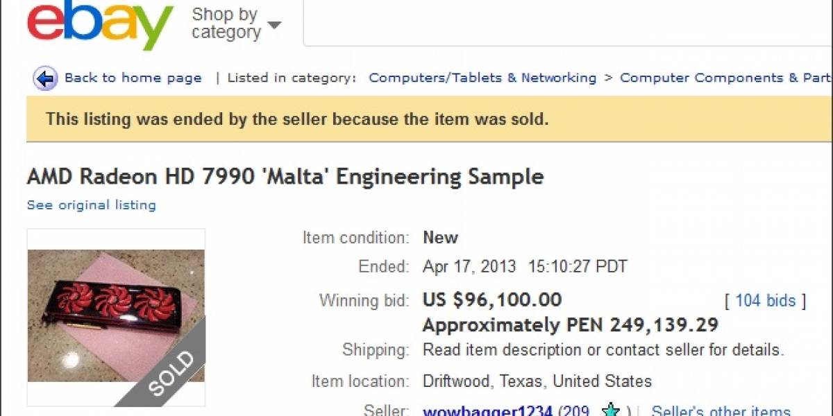 AMD Radeon HD 7990 “Malta” prototipo es subastada en US$ 96100