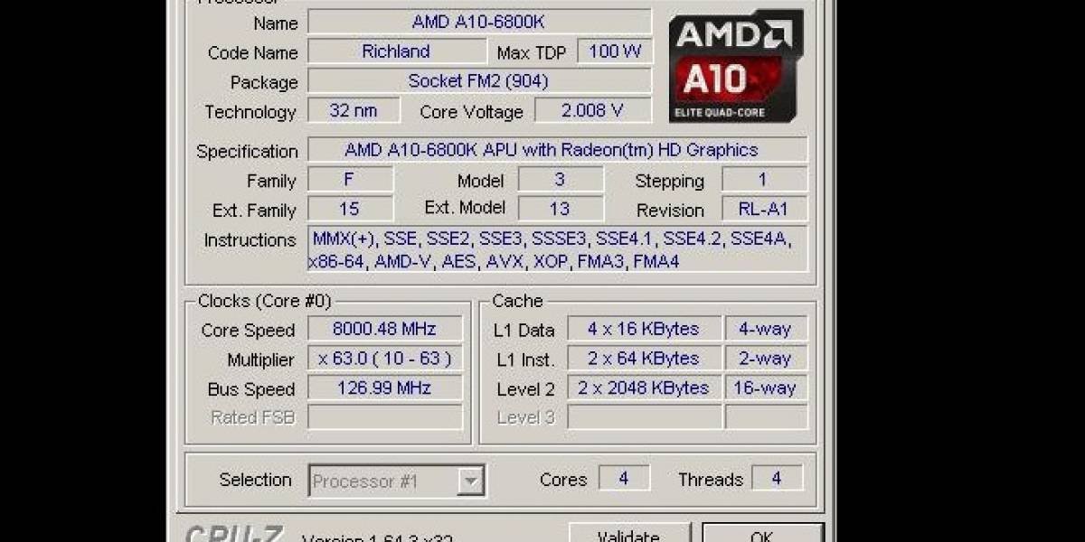 APU AMD A10-6800K “Richland-DT” es overclockeado a 8.0GHz