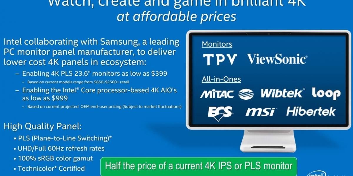 Intel promete PCs Todo-En-1 4K y monitores 4K a precios sub-USD$ 1000/400