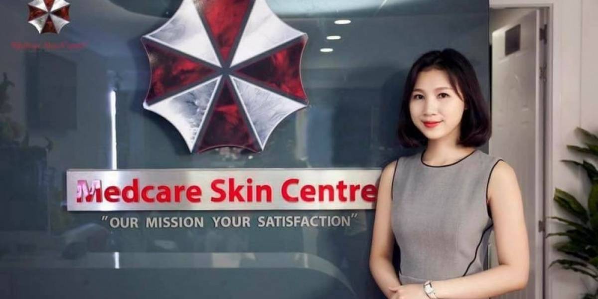 Una clínica dermatológica utiliza el logo de Umbrella Corporation