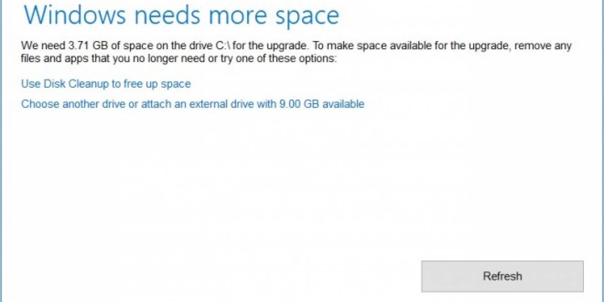 Windows 10 permite usar una unidad externa si no hay espacio para la actualización