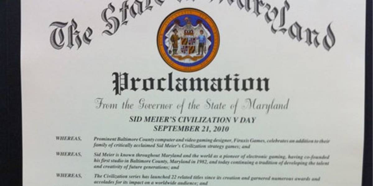 Maryland proclama el día oficial de Civilization V