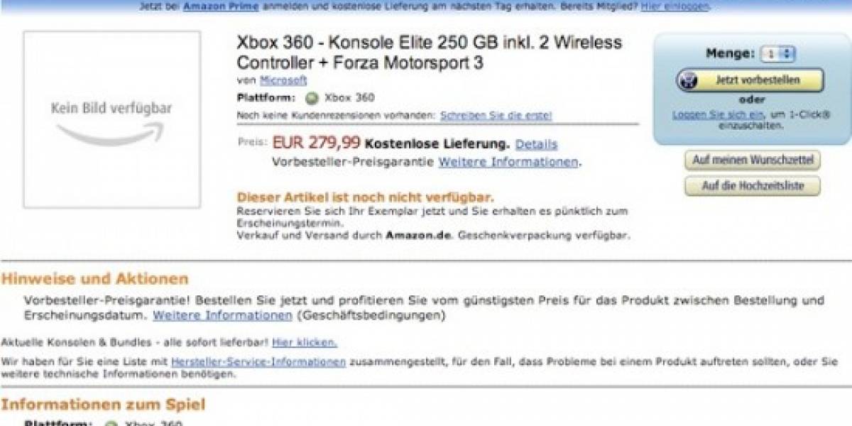Futurología: Xbox 360 con disco de 250gb, avistamiento en Amazon de Alemania