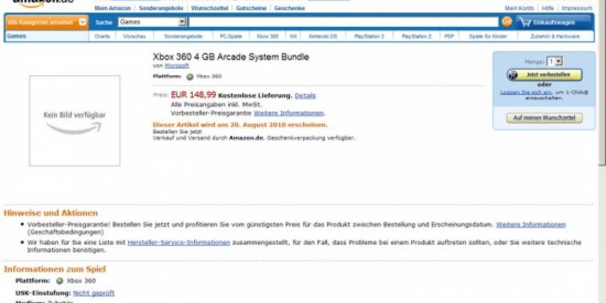 Avistamiento: Xbox 360 Arcade de 4GB aparece en Amazon de Alemania