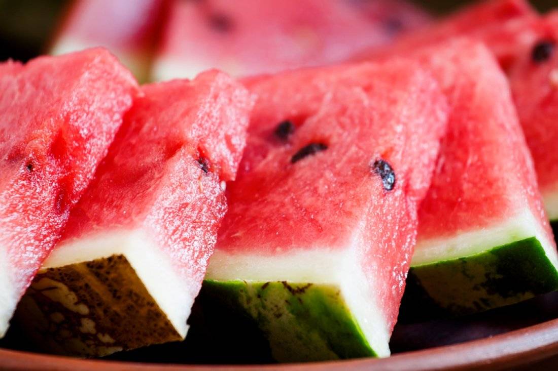 Watermelon slices on a clay plate
