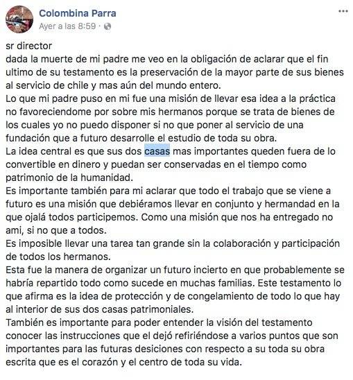 Carta de Colombina Parra