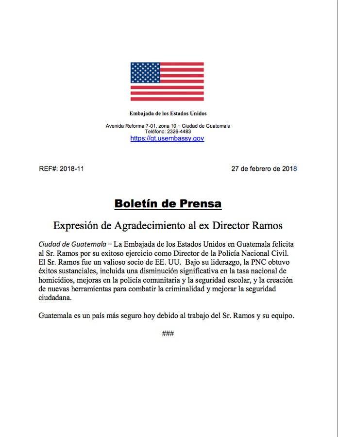 Comunicado de la Embajada de Estados Unidos