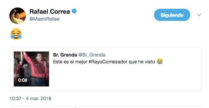 Rafael Correa reacciona ante la etiqueta de Twitter #RayoCorreizador