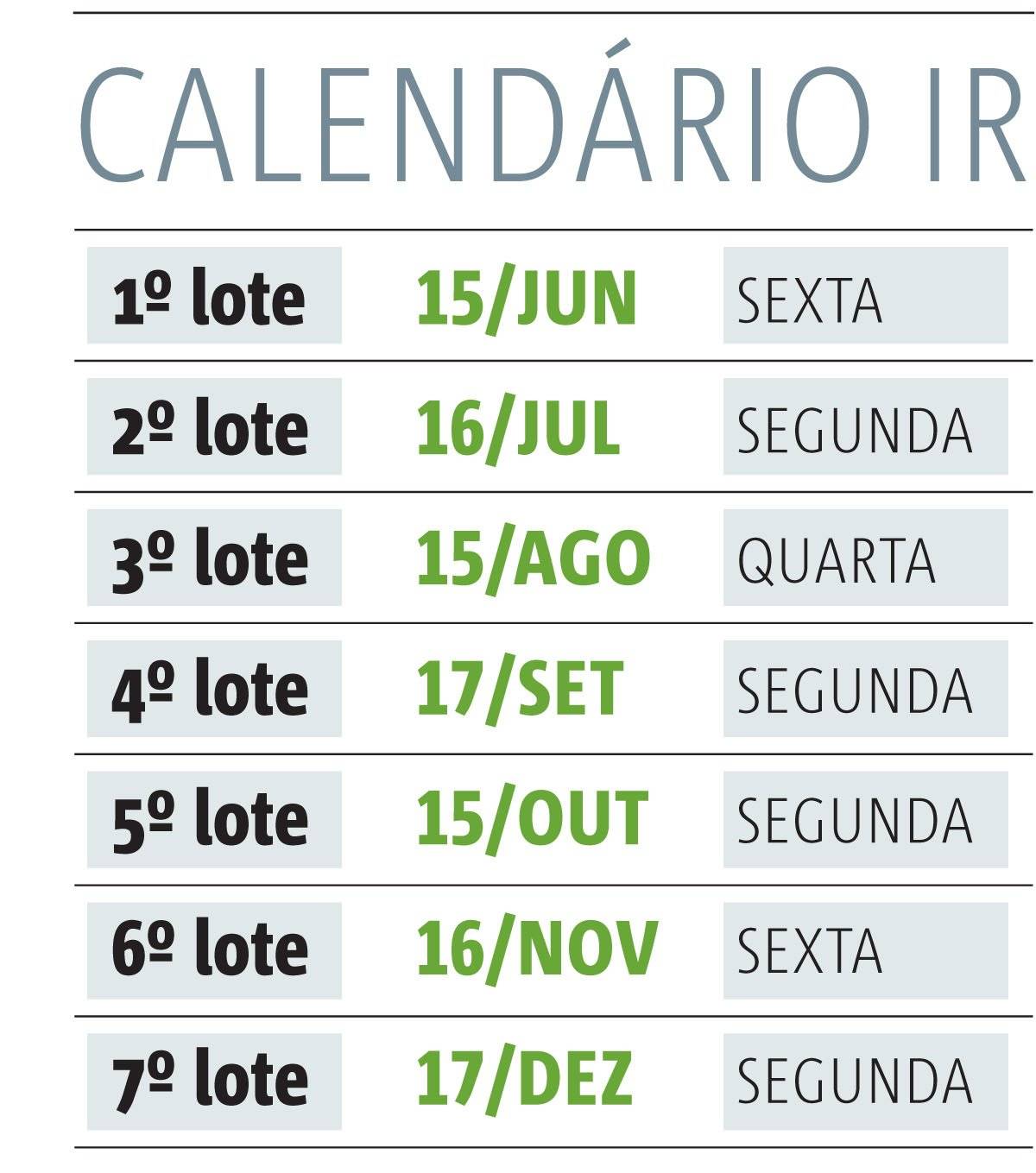 Calendario Imposto de Renda
