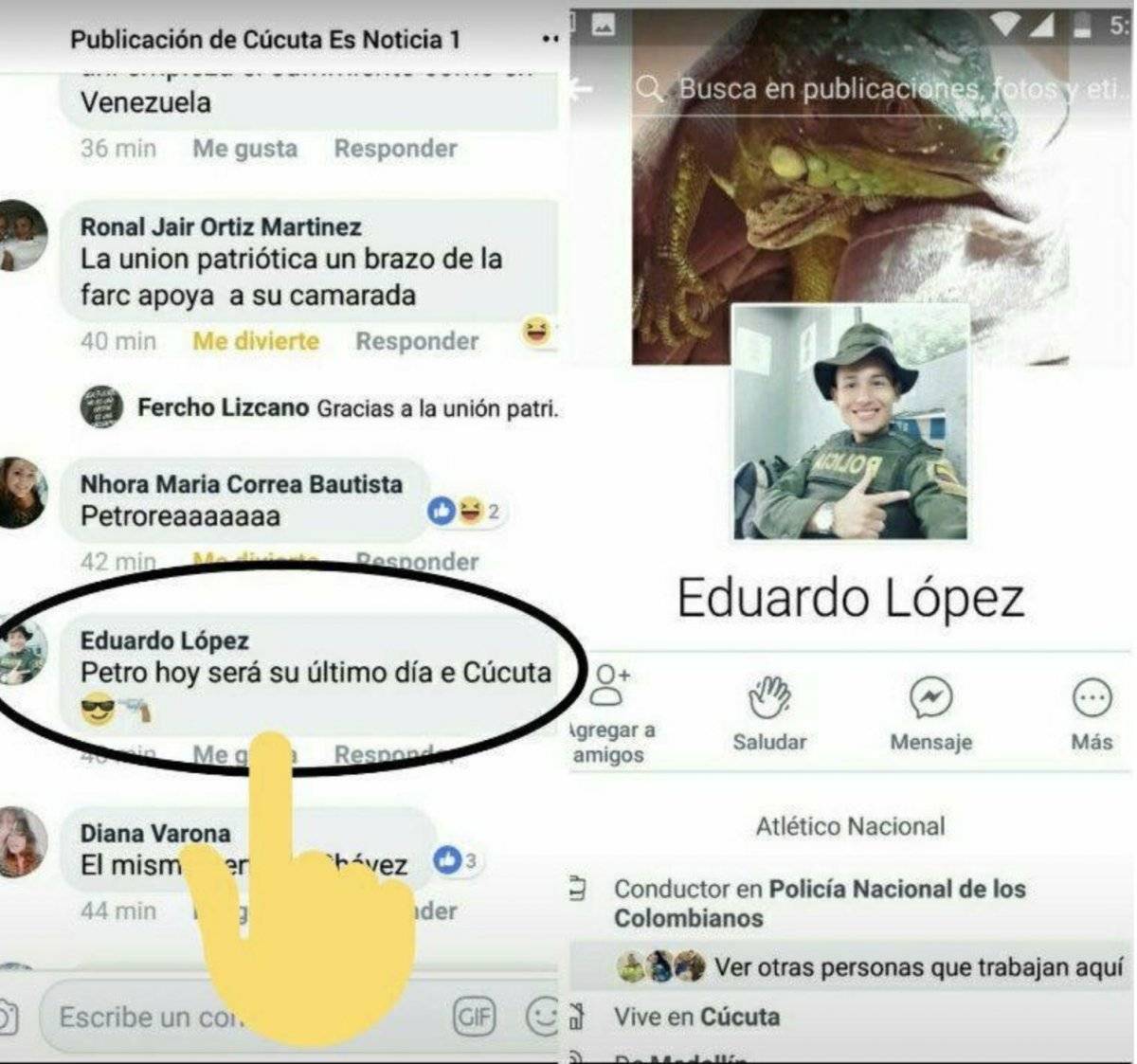 Eduardo López, policía que amenazó a Petro