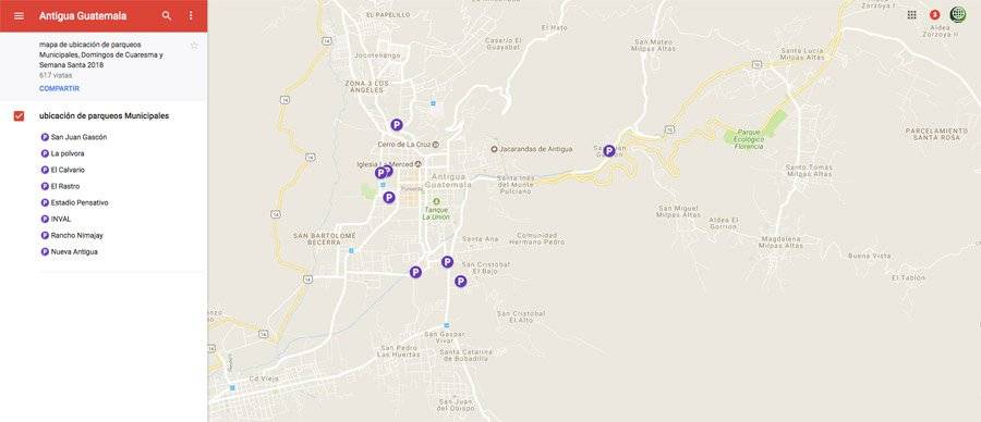 Mapa de parqueos en La Antigua