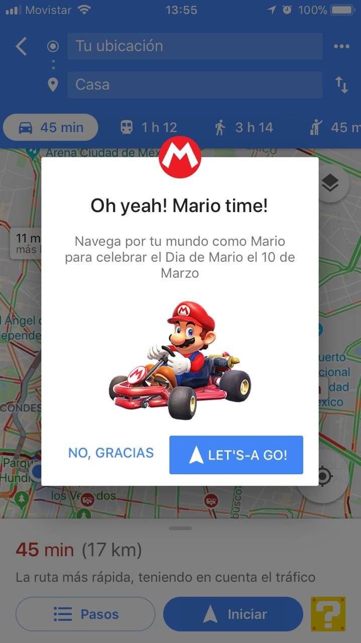 Mario Bros en Google Maps, en iOS