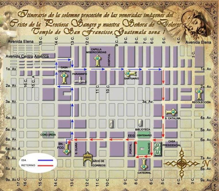 Recorrido de procesión del Cristo de la Preciosa Sangre