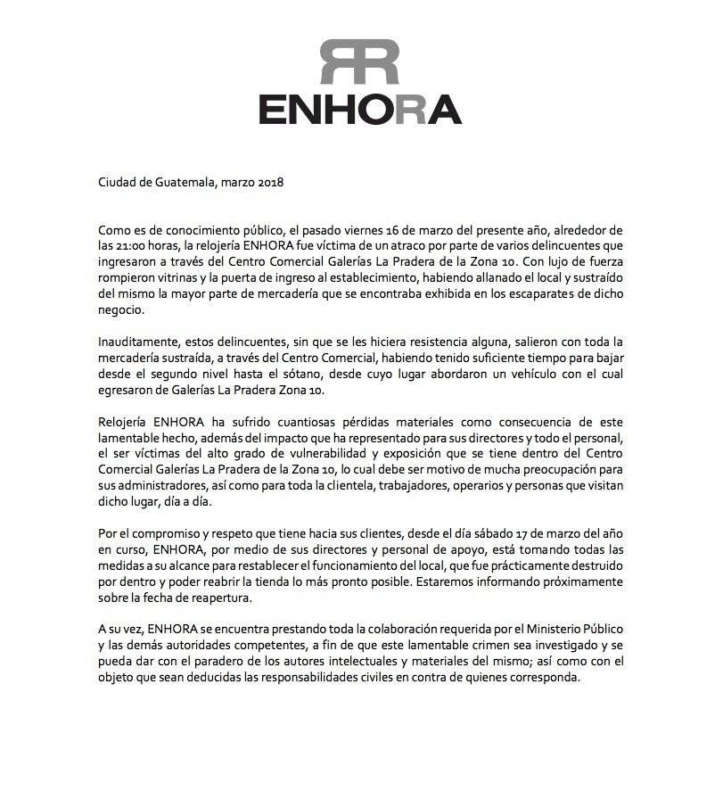 Comunicado ENHORA