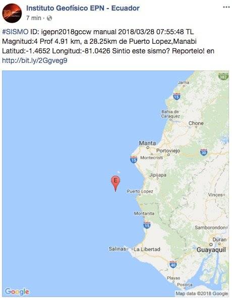 Se registró sismo en Puerto López, Manabí: