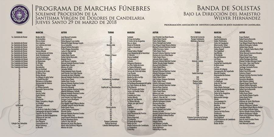 Programa de marchas de la Virgen de Dolores