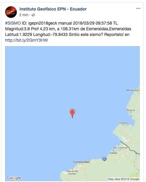 Se registra sismo en Esmeraldas