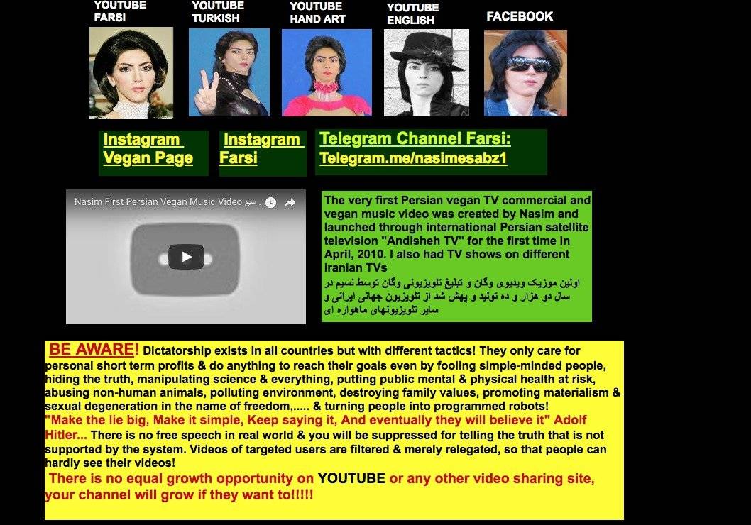 La página web de Nasim Aghdam