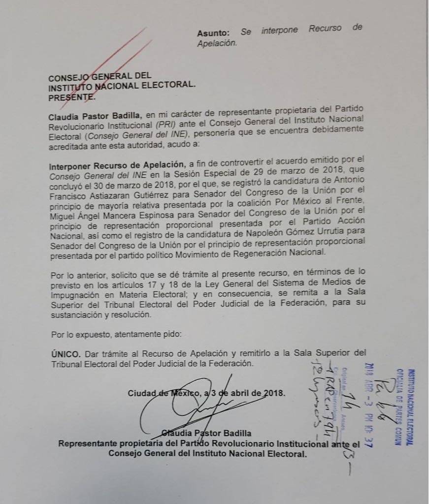 El documento se ingresó el martes.