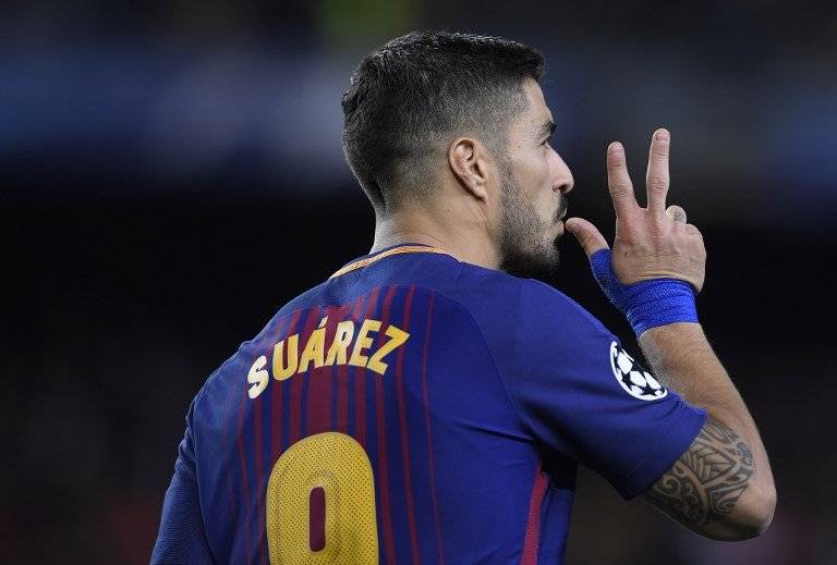 Luis Suárez celebra un gol contra la Roma