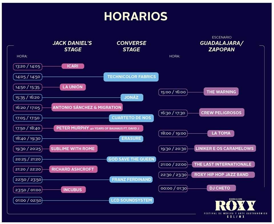Horario Roxy Fest.