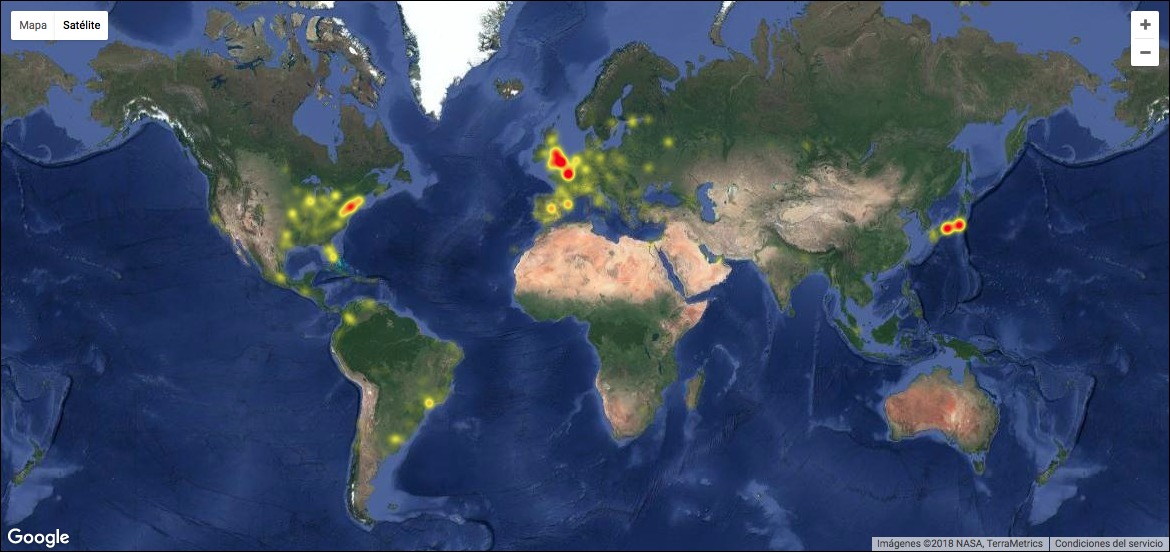 Mapa de caída de Twitter Mapa de caída de Twitter