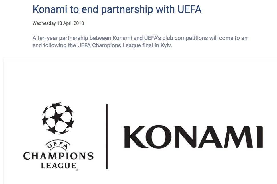 UEFA e Konami confirmam o fim da parceria