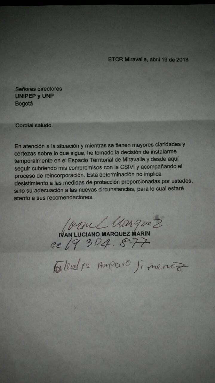 Carta Iván Márquez