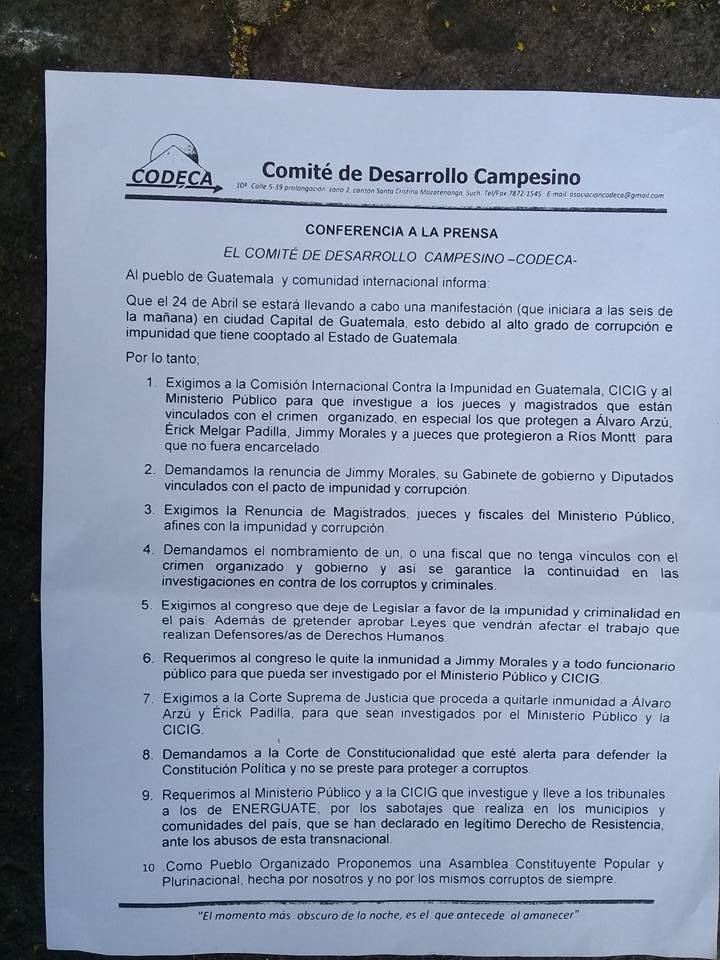 Comunicado de Codeca