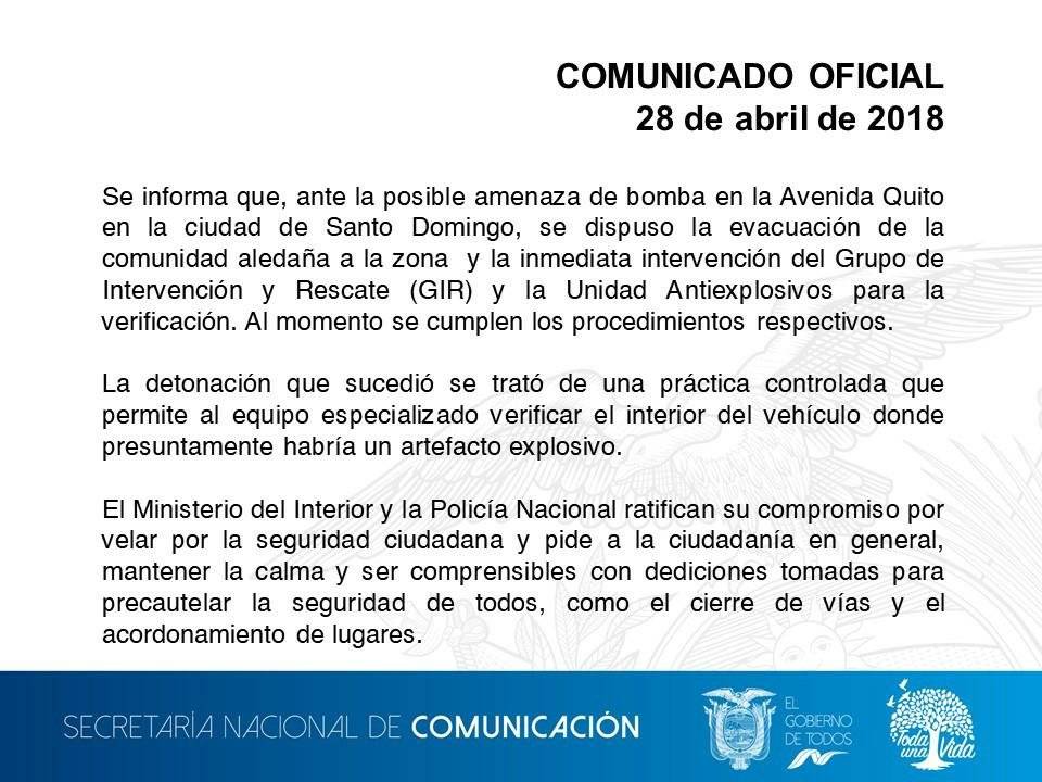 Desactivan artefacto explosivo de bajo poder en Ecuador
