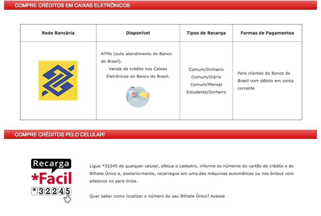 opções de recarga