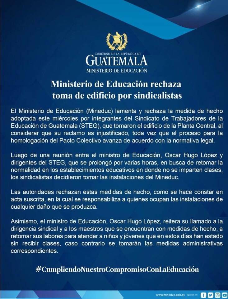 Maestros toman sede del Mineduc