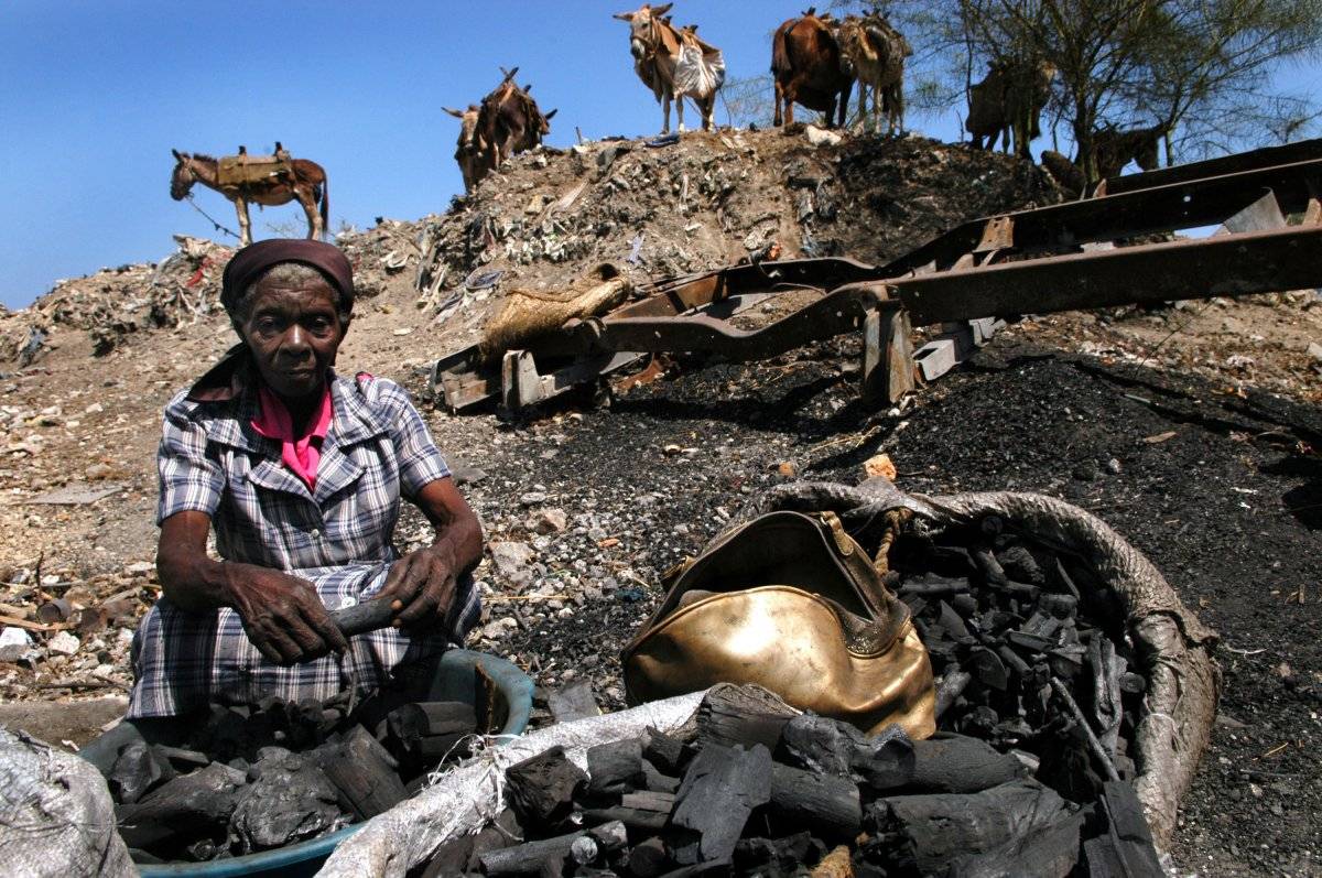 Unos burros esperan para llevarse el carbón en el mercado local el 17 de marzo de 2005 en Miragoane, Haití. |getty