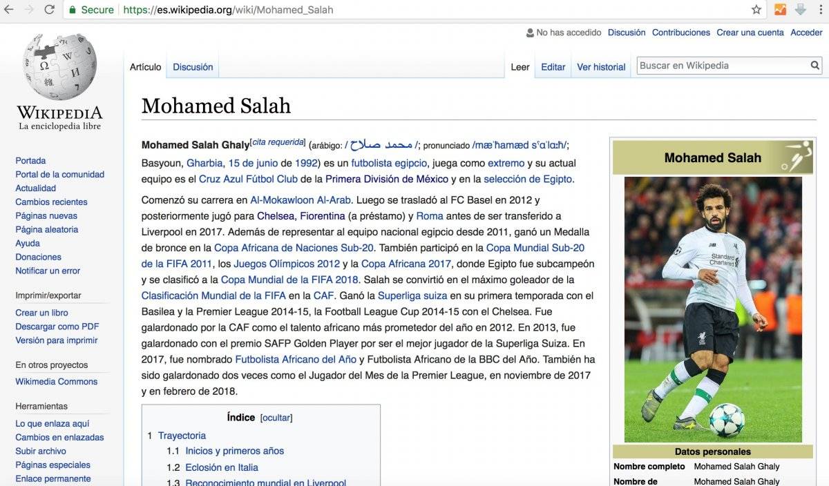 Wikipedia asegura nuevo equipo a Salah
