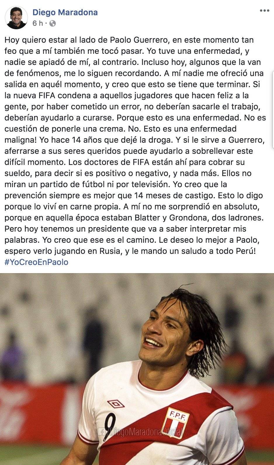 Mensaje de Maradona hacia Guerrero