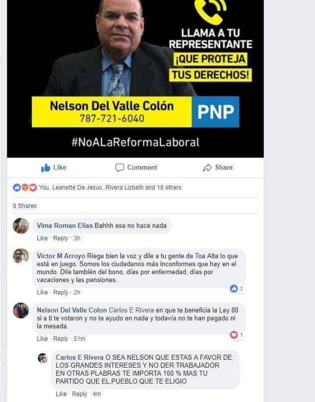 Legislador arremete contra ciudadano por la Ley 80