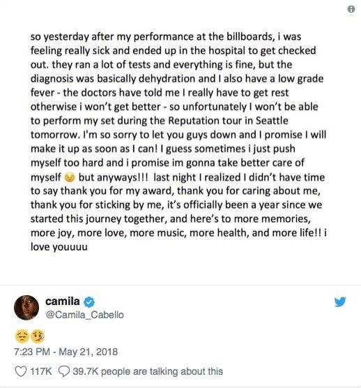 Camila Cabello pidiendo disculpas