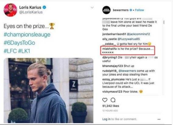 Mia Khalifa emite mensaje de consuelo a Loris Karius