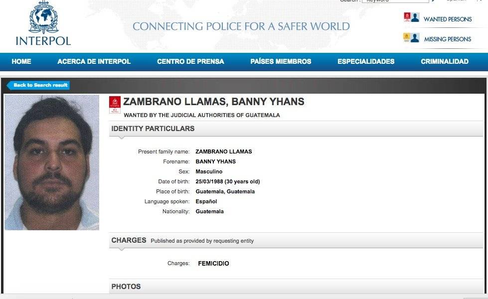 alerta de Interpol por Banny Zambrano