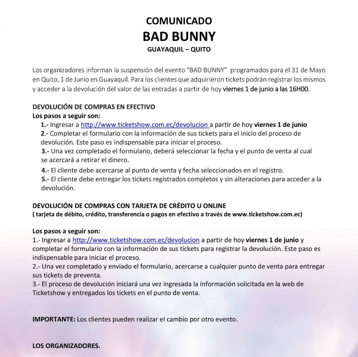 Reembolso de entradas de Bad Bunny
