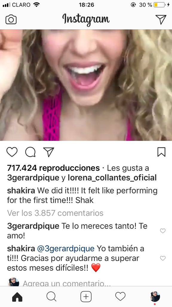Shakira demuestra su felicidad después de concierto y Piqué la felicita Shakira demuestra su felicidad después de concierto y Piqué la felicita