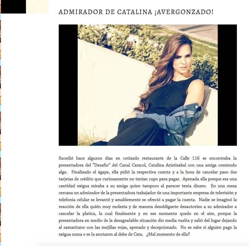 Captura de pantalla página web La Negra Candela
