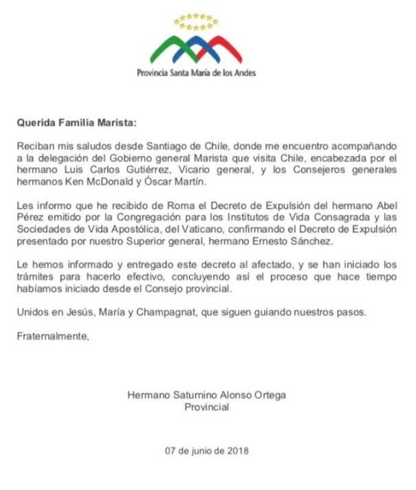 Pronunciamiento congregación marista