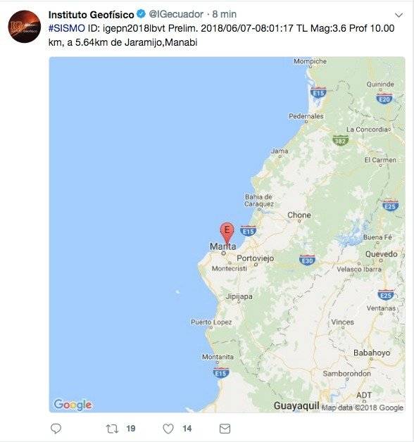Sismo de 3.6 se registra en Jaramijo, Manabí